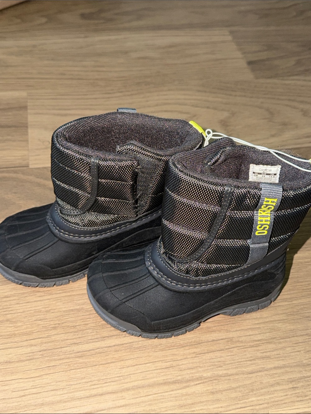 OshKosh B'gosh Kids Black Snow Boots with Yellow Logo Tab